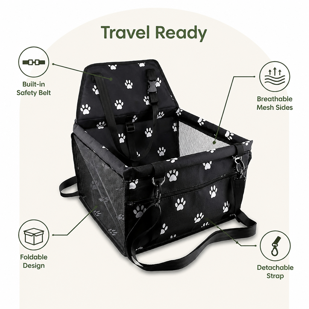 DogBedHouse Foldable & Breathable Canvas Dog Car Booster Seat (Includes Travel Bag)