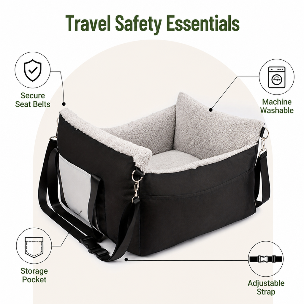 DogBedHouse Double Seat Belts & Washable Dog Car Seat (Small Dog)