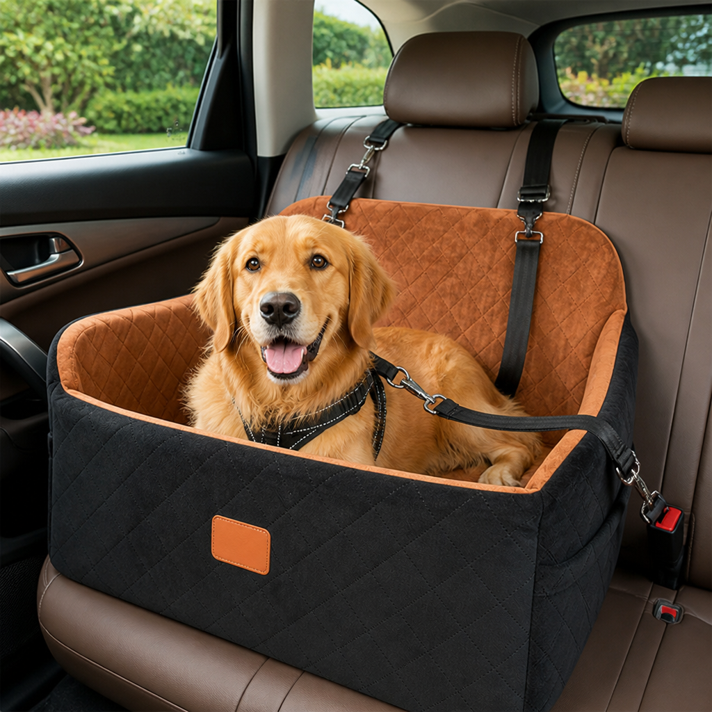 DogBedHouse Seat-Belt Pass-Through & Washable Cotton Dog Car Seat