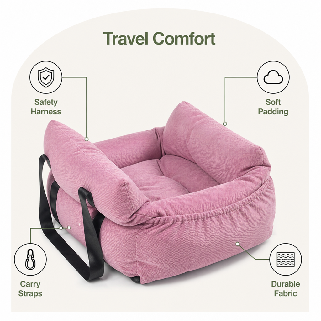 DogBedHouse Safety Harness & Multi-Carry Booster Seat (Fits Front & Back Seats)