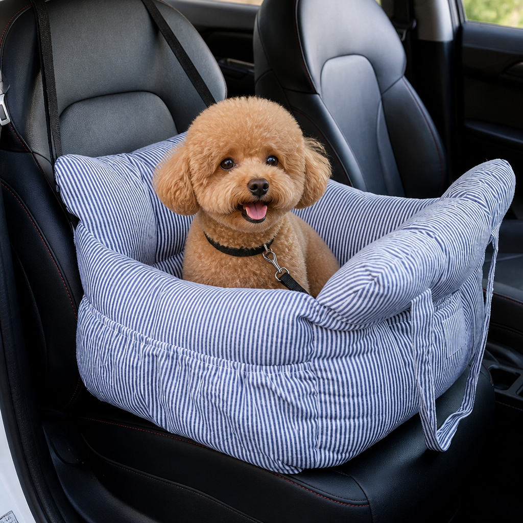 DogBedHouse Non-Slip & Washable Booster Dog Car Seat (Adjustable Safety Straps)