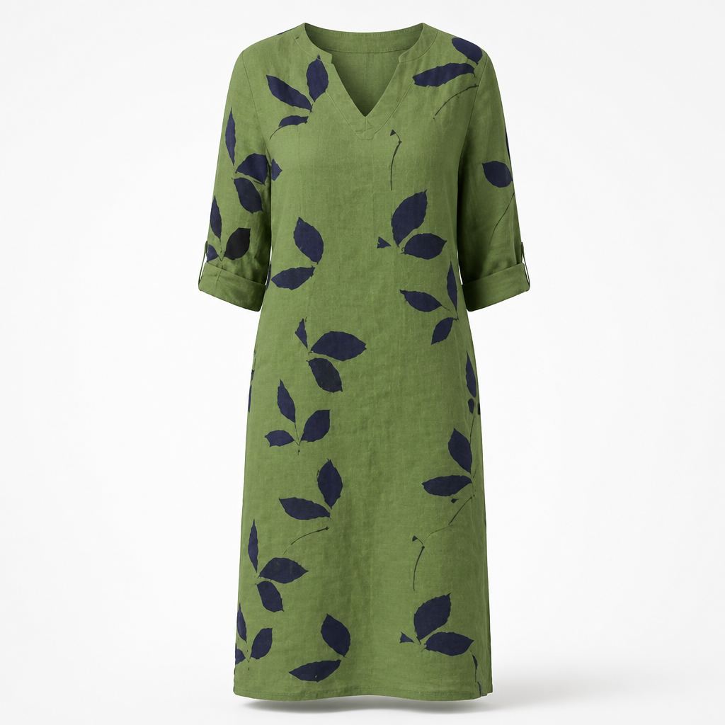 Women's Summer Dress | Polyester | Leaf Print | Flattering Silhouette