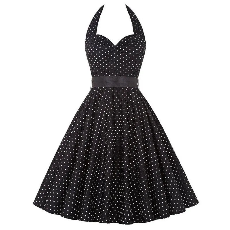 Elegant Women Polka Dot Dress Summer Hepburn 1950s 60s Vintage Sexy Halter Rockabilly Retro Party Office Dresses 2026 Robe Pinup