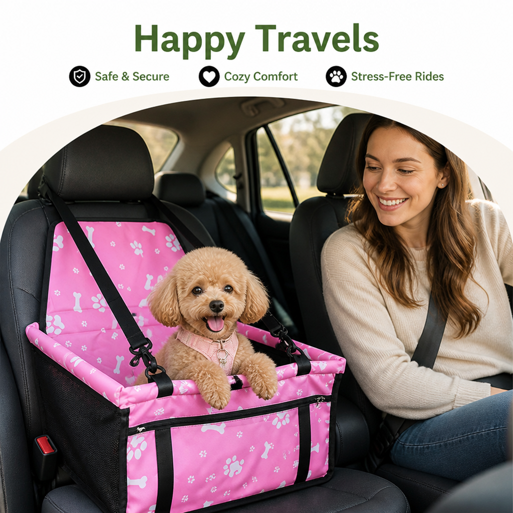DogBedHouse Elevated Washable Car Booster Seat (Safety Leash & Adjustable Straps)