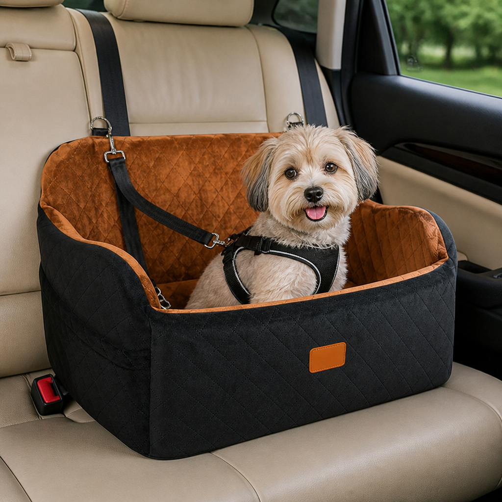 DogBedHouse Memory Foam & Non-Slip Dog Car Seat (Adjustable Leashes)