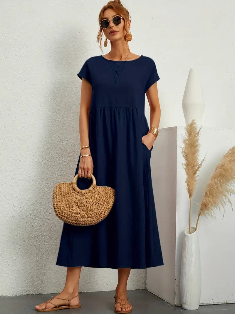 Avencea - Wonderful Wide Midi Dress with Beautiful Cut and Patterns