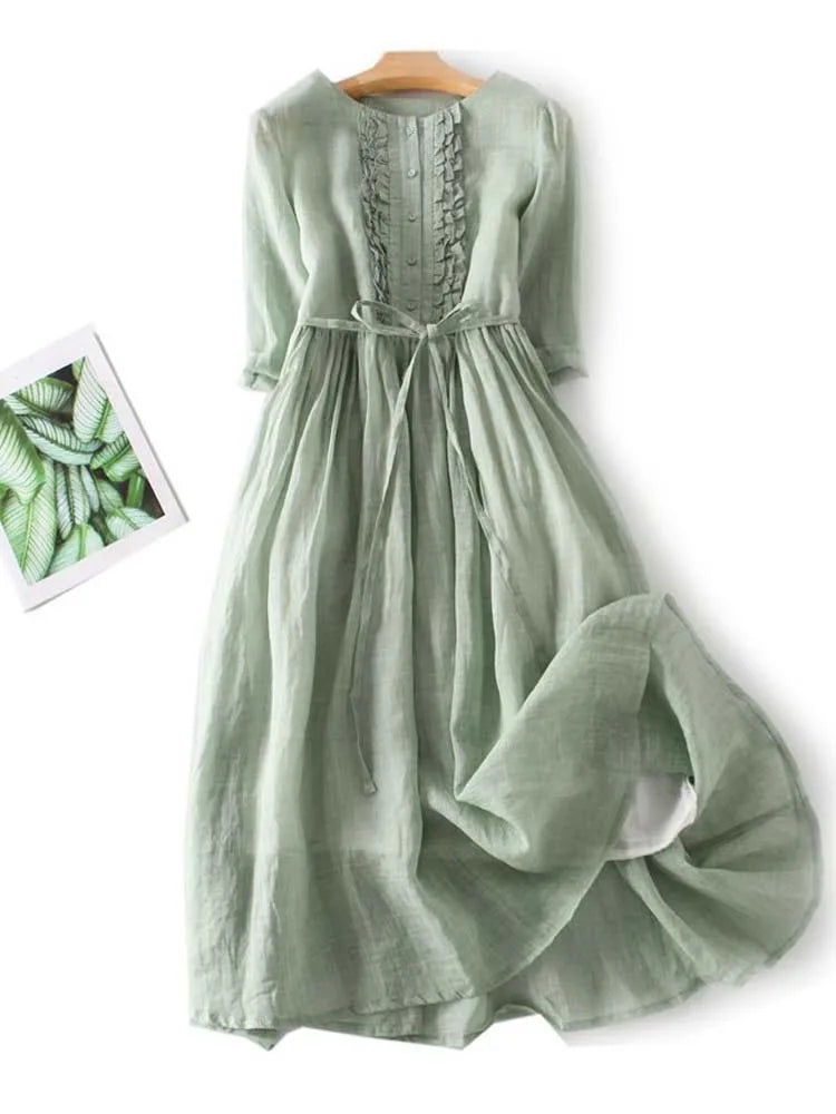 Avencea | Elegant Long Linen Dress