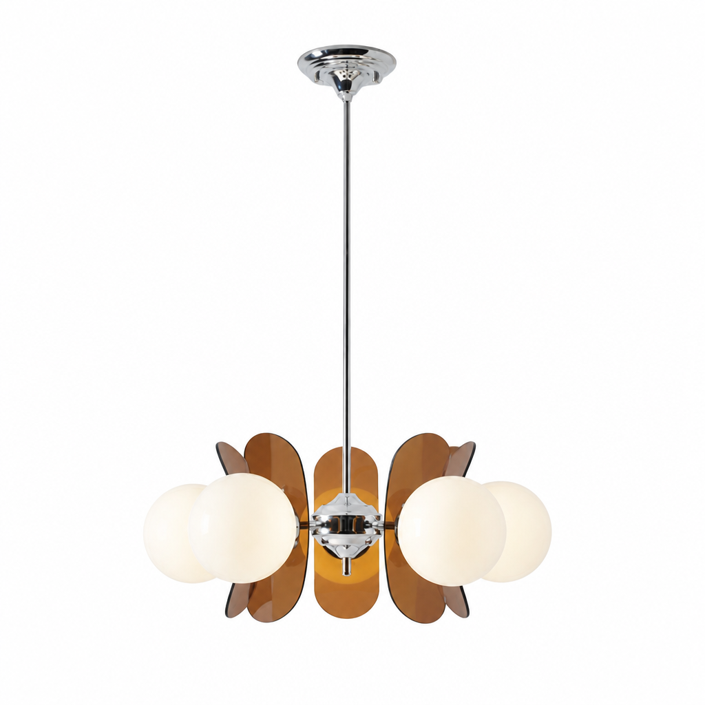 Chandelier | Opal Glass Sphere Design | Iron & Glass, 60×40 cm | Height-Adjustable Suspension