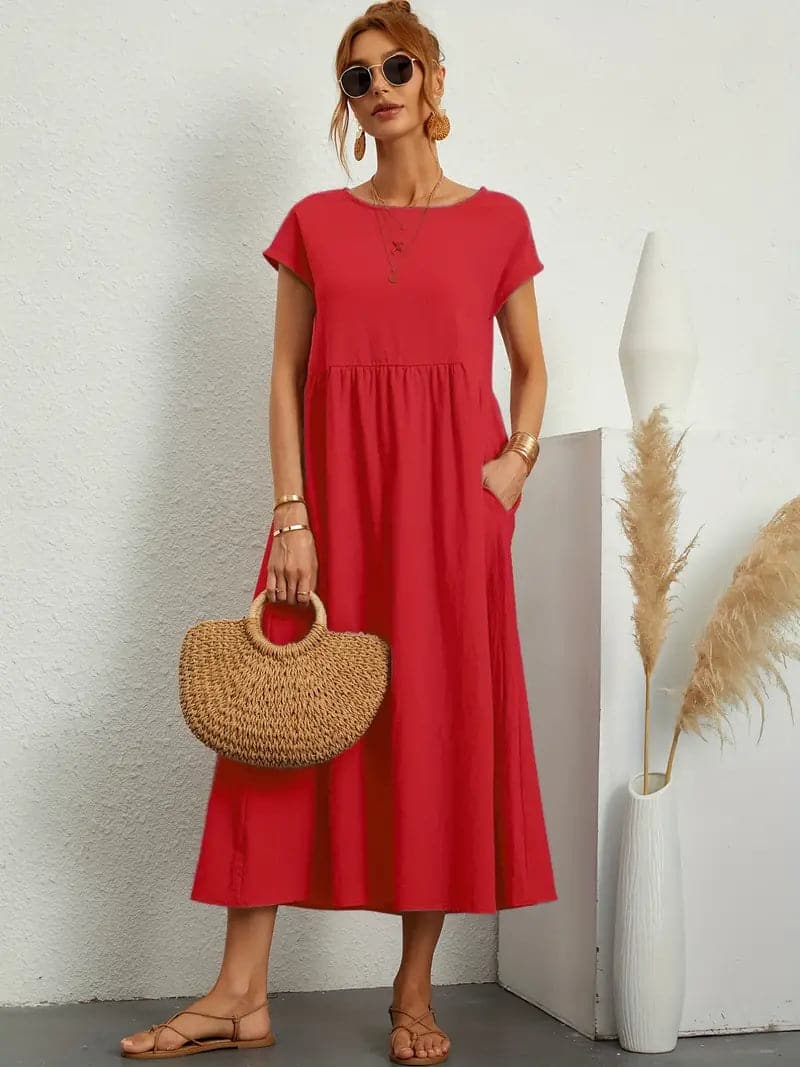 Avencea - Wonderful Wide Midi Dress with Beautiful Cut and Patterns