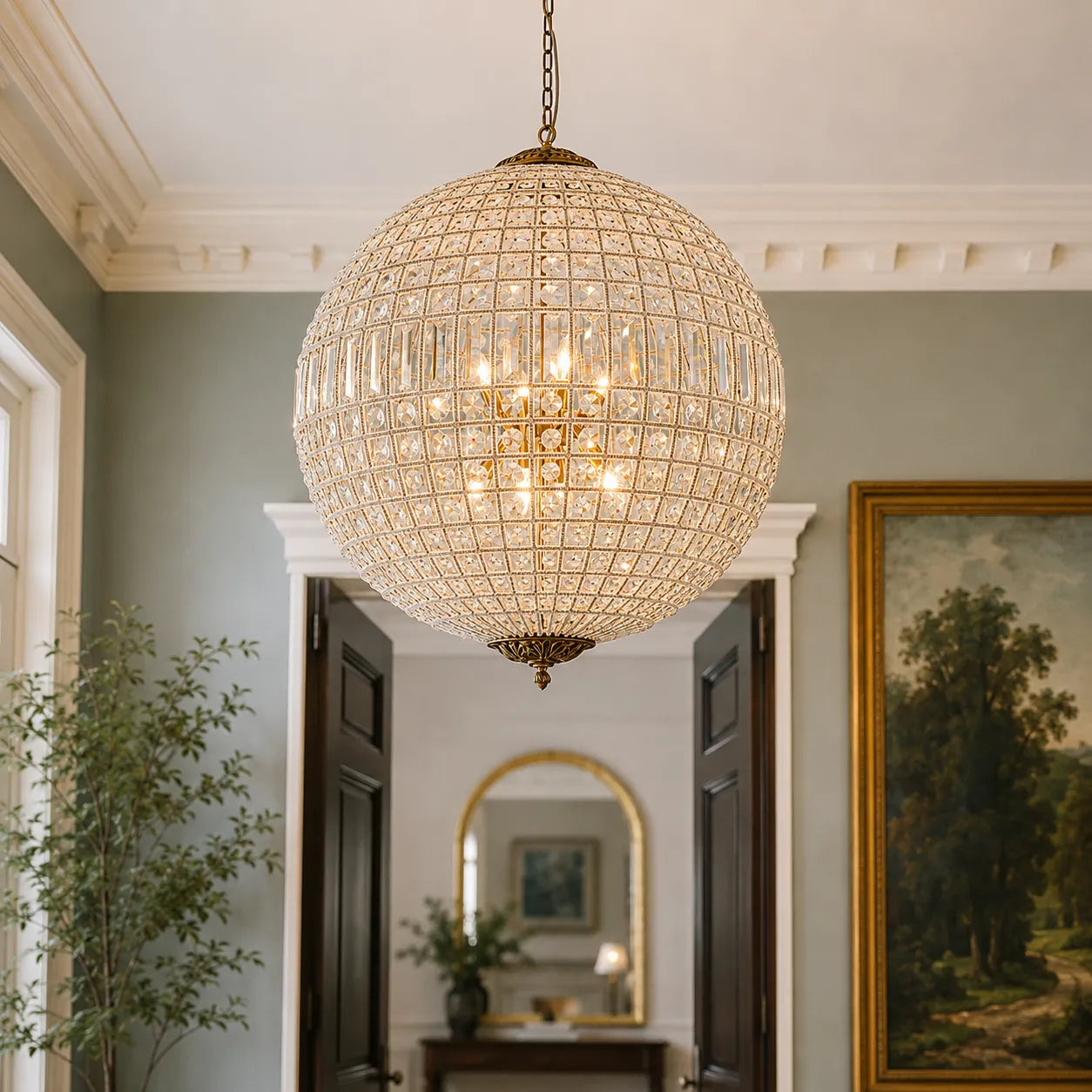 Vera Vintage Antiqued Globe Crystal Chandelier Light