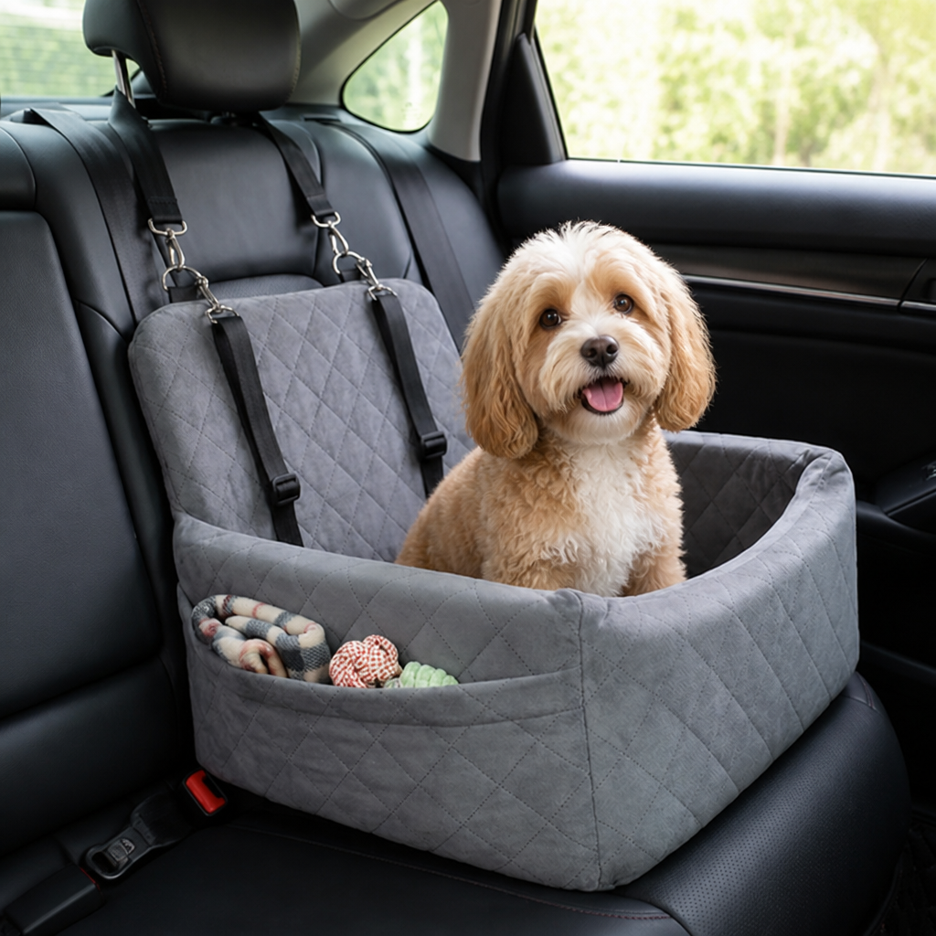 DogBedHouse Breathable & Washable Dog Car Seat (Built-In Safety Belt)