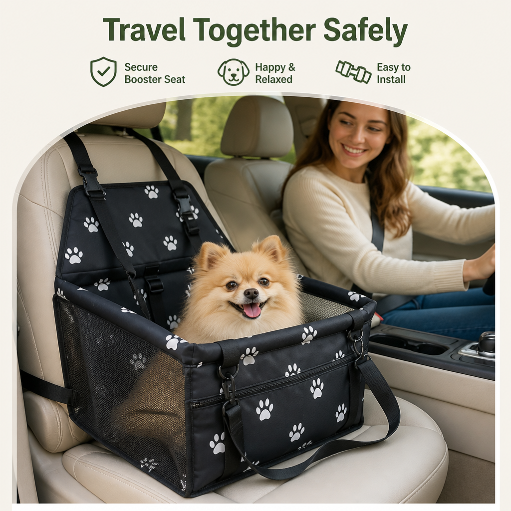 DogBedHouse Foldable & Breathable Canvas Dog Car Booster Seat (Includes Travel Bag)