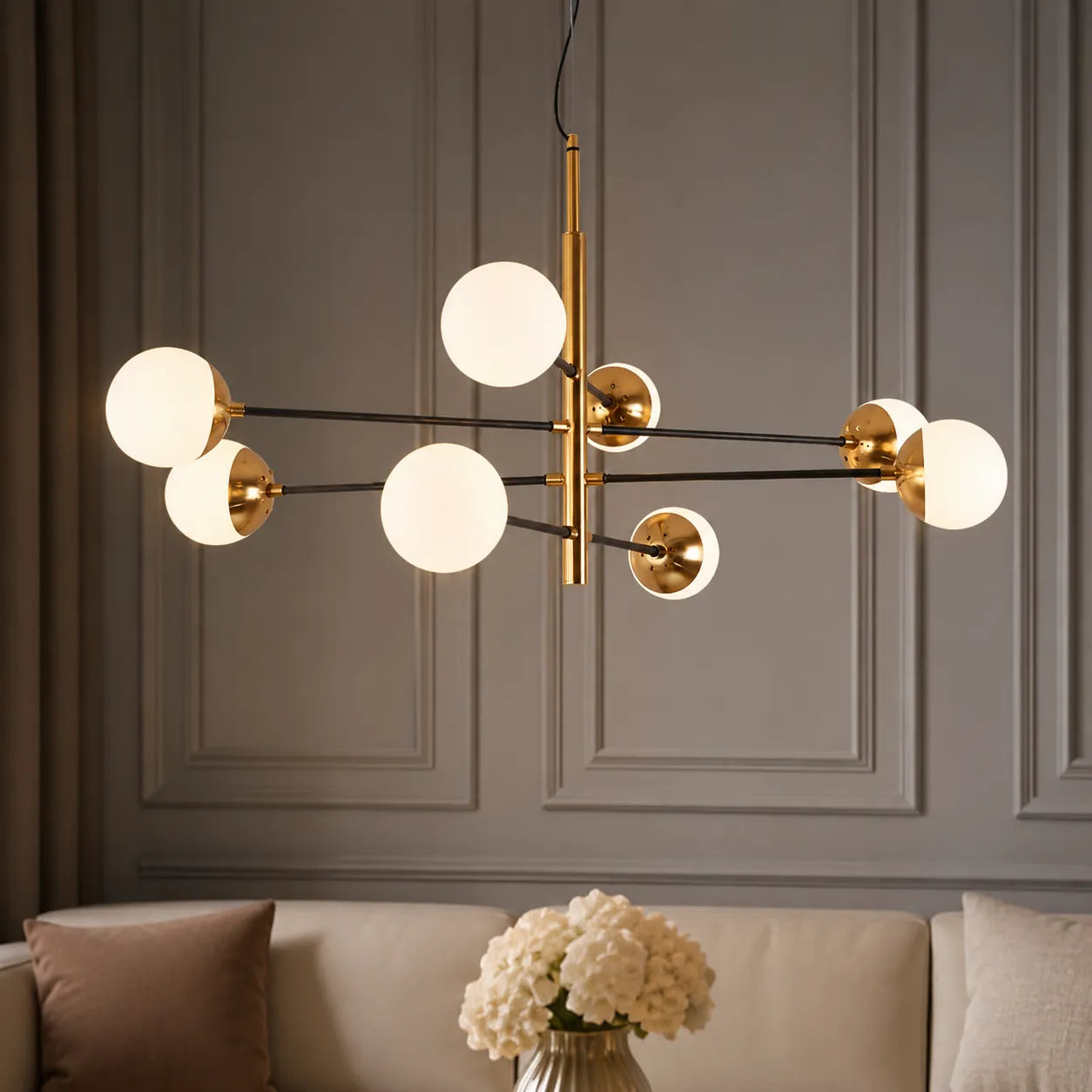 Elise Mid-Century Glass Globe Sputnik Chandelier