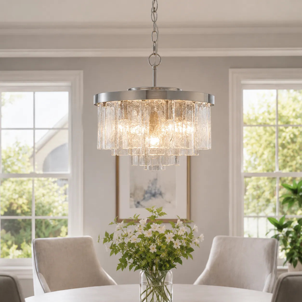 Kieran Modern Tiered Water Glass Drum Chandelier