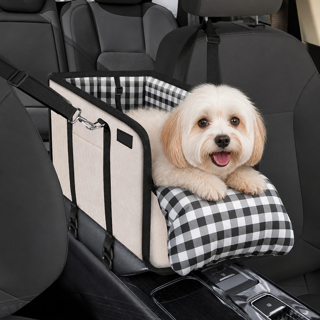 DogBedHouse Safety Belt & Soft Cushion Dog Car Seat (Console Booster)
