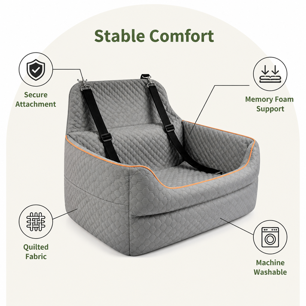 DogBedHouse Memory Foam & Washable Cover Car Booster Seat