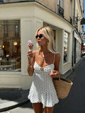 Breathable Polka Dot Ruffle Hem Mini Dress (Spaghetti Straps)