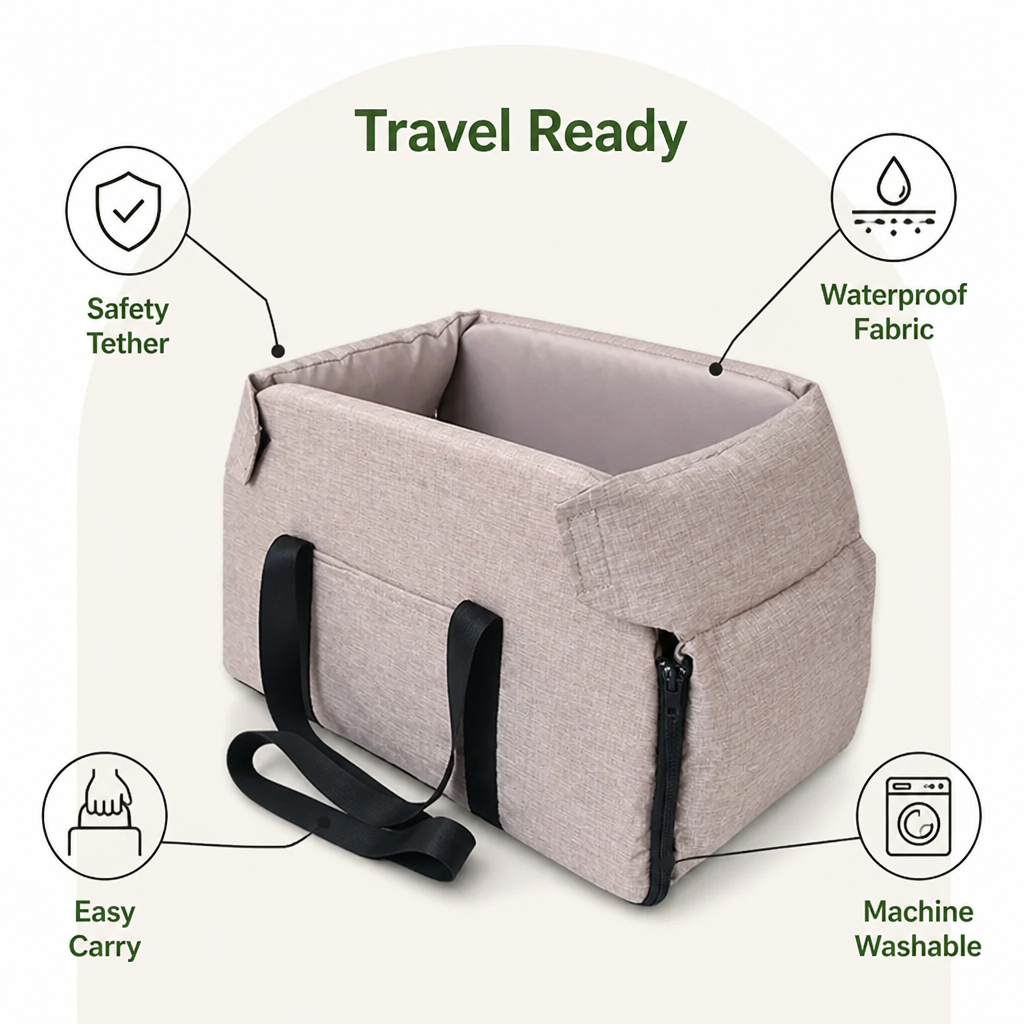 DogBedHouse Waterproof & Washable Pet Car Booster (Safety Tether)