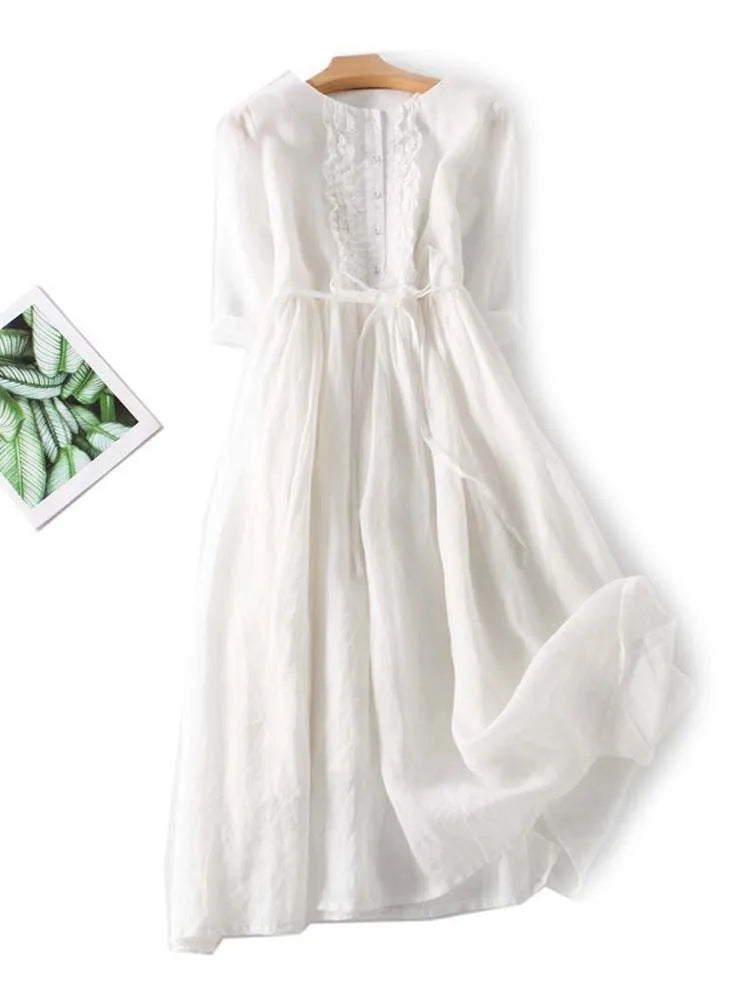 Avencea | Elegant Long Linen Dress