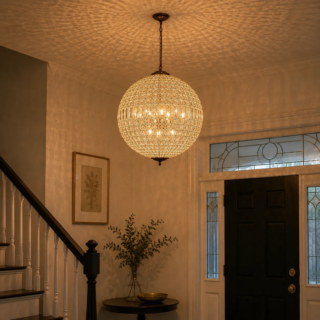 Vera Vintage Antiqued Globe Crystal Chandelier Light