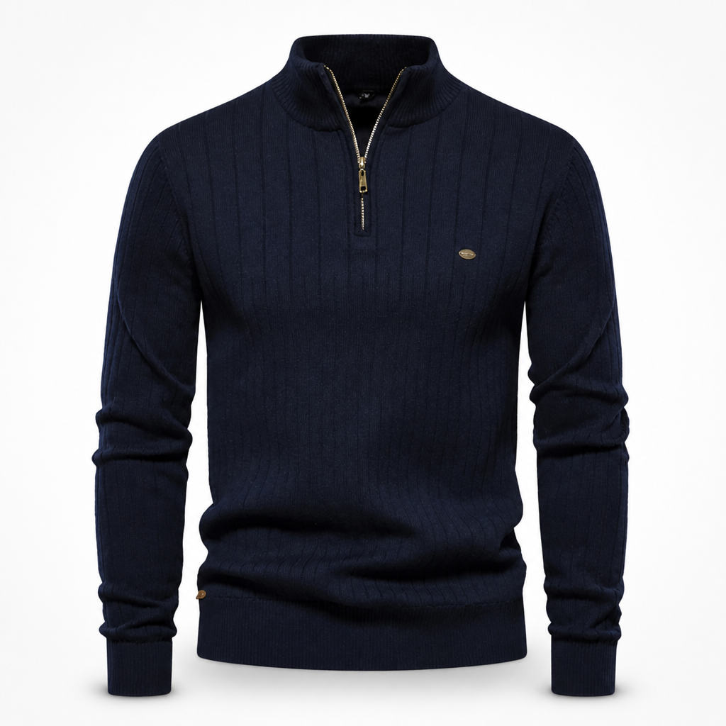 Men's Half-Zip Sweatshirt | Long Sleeve Pullover | Ribbed Cuffs, Ribbed Hem, Zip Placket, Mock Neck | Smart Casual | Everyday Wear