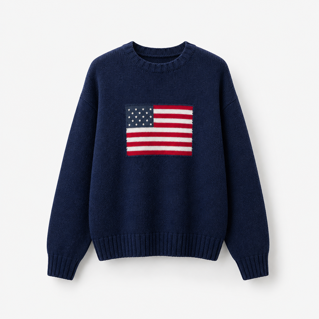 Women's Flag-Inspired Knit Sweater | Regular Fit | Crew Neck, Ribbed Hem & Cuffs, Long Sleeve | Autumn Winter Weekend Wear