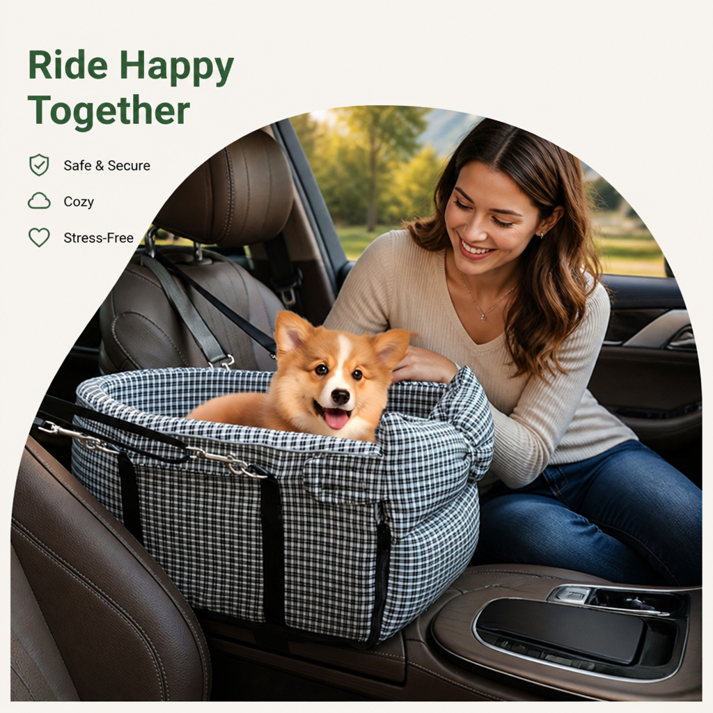 DogBedHouse Padded Polyester & Chew-Resistant Dog Car Seat (Adjustable Straps)
