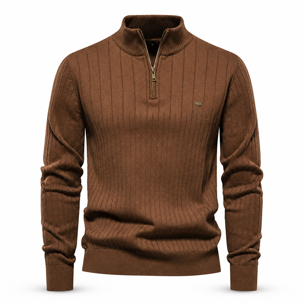 Men's Half-Zip Sweatshirt | Long Sleeve Pullover | Ribbed Cuffs, Ribbed Hem, Zip Placket, Mock Neck | Smart Casual | Everyday Wear