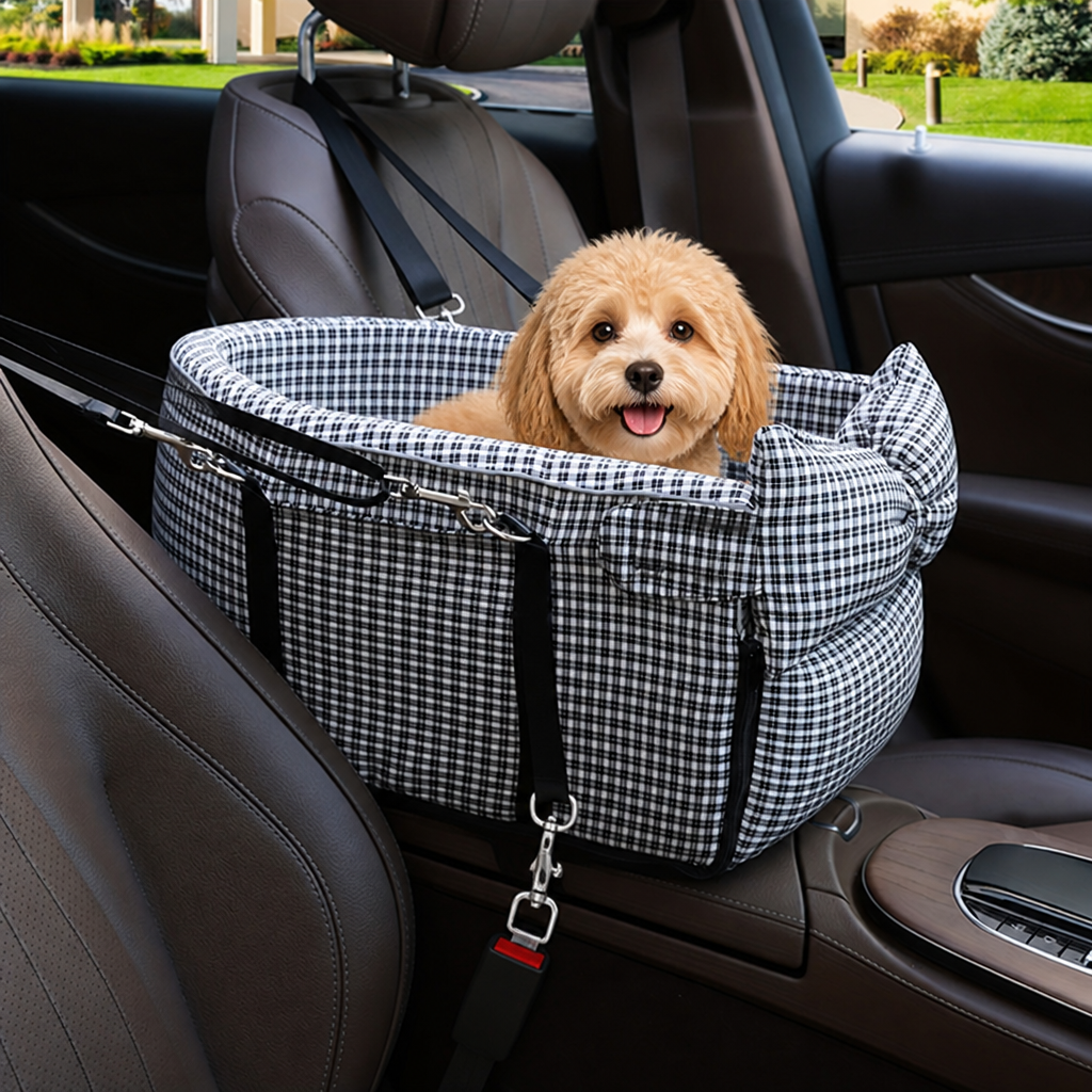 DogBedHouse Padded Polyester & Chew-Resistant Dog Car Seat (Adjustable Straps)