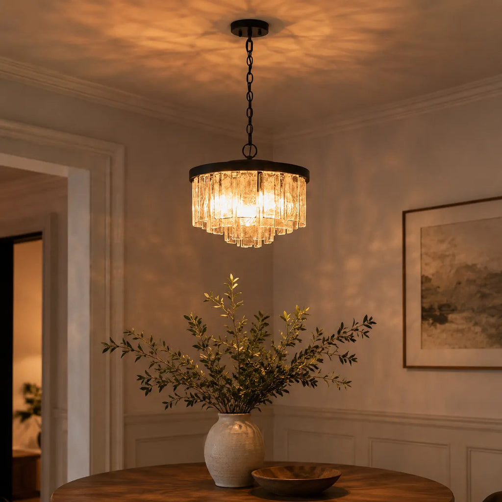 Kieran Modern Tiered Water Glass Drum Chandelier