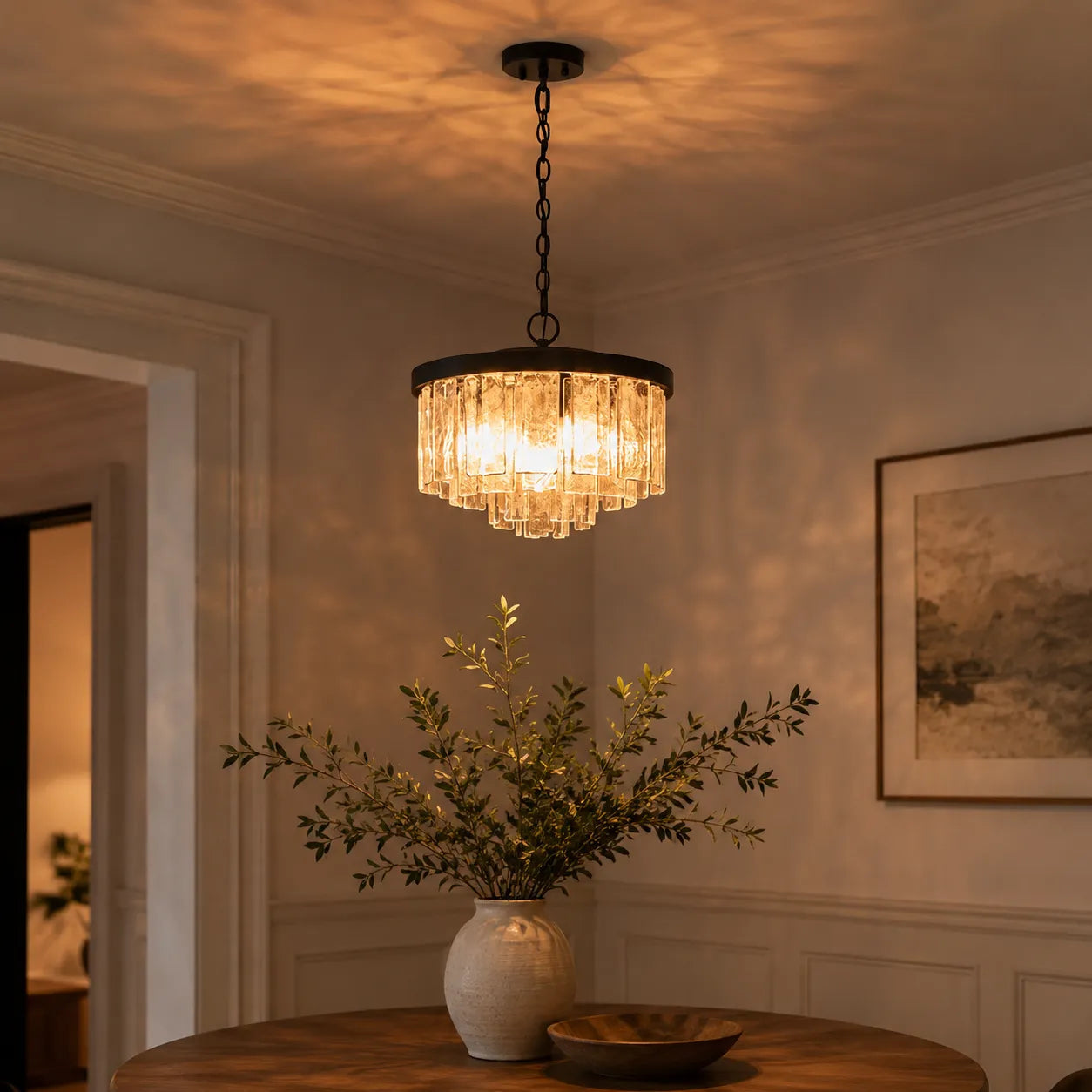 Kieran Modern Tiered Water Glass Drum Chandelier