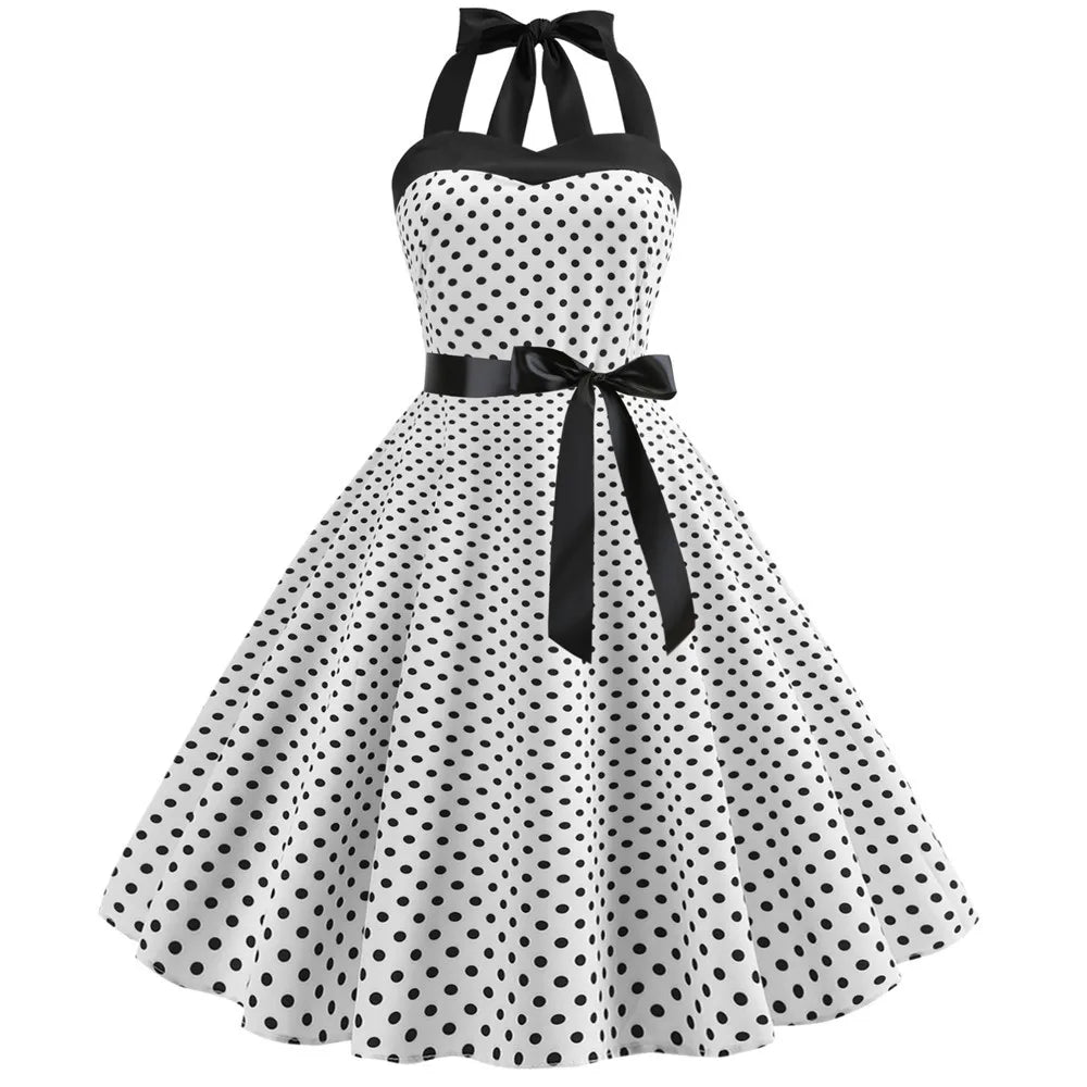 Elegant Women Polka Dot Dress Summer Hepburn 1950s 60s Vintage Sexy Halter Rockabilly Retro Party Office Dresses 2026 Robe Pinup
