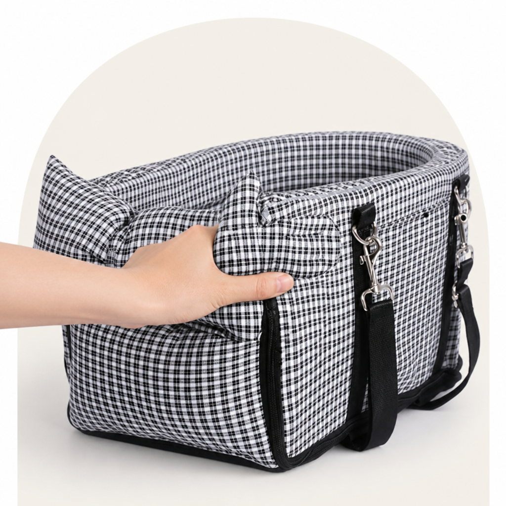DogBedHouse Padded Polyester & Chew-Resistant Dog Car Seat (Adjustable Straps)