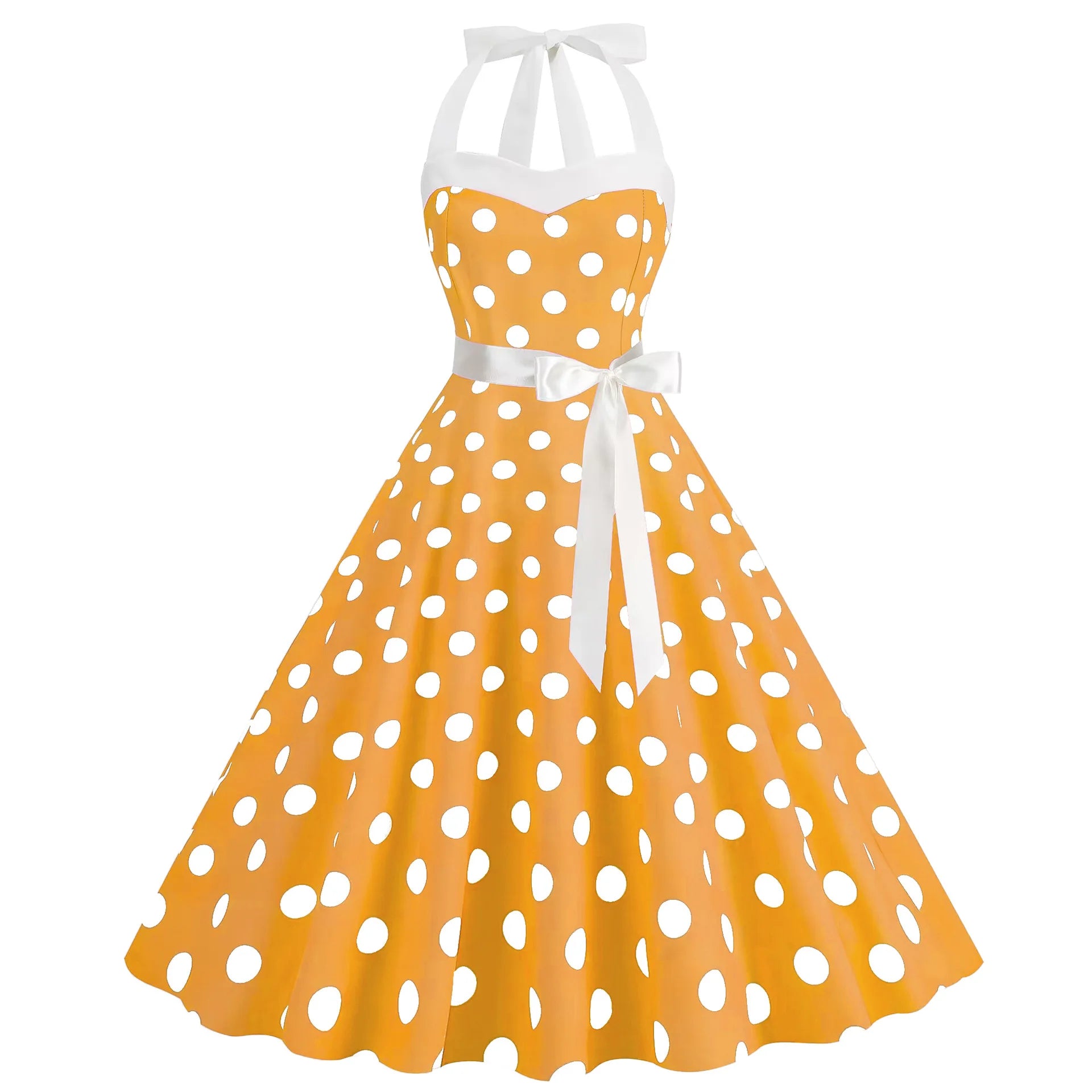Elegant Women Polka Dot Dress Summer Hepburn 1950s 60s Vintage Sexy Halter Rockabilly Retro Party Office Dresses 2026 Robe Pinup