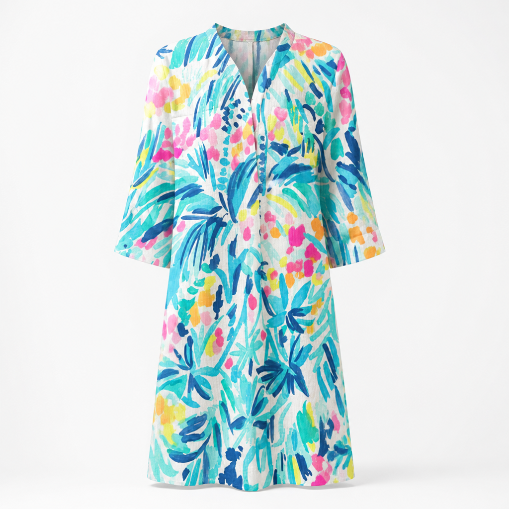 Women's Cotton A-Line Midi Dress | Relaxed Fit | Printed Skirt, Flared Silhouette | Summer Dress, Beach & Garden Party