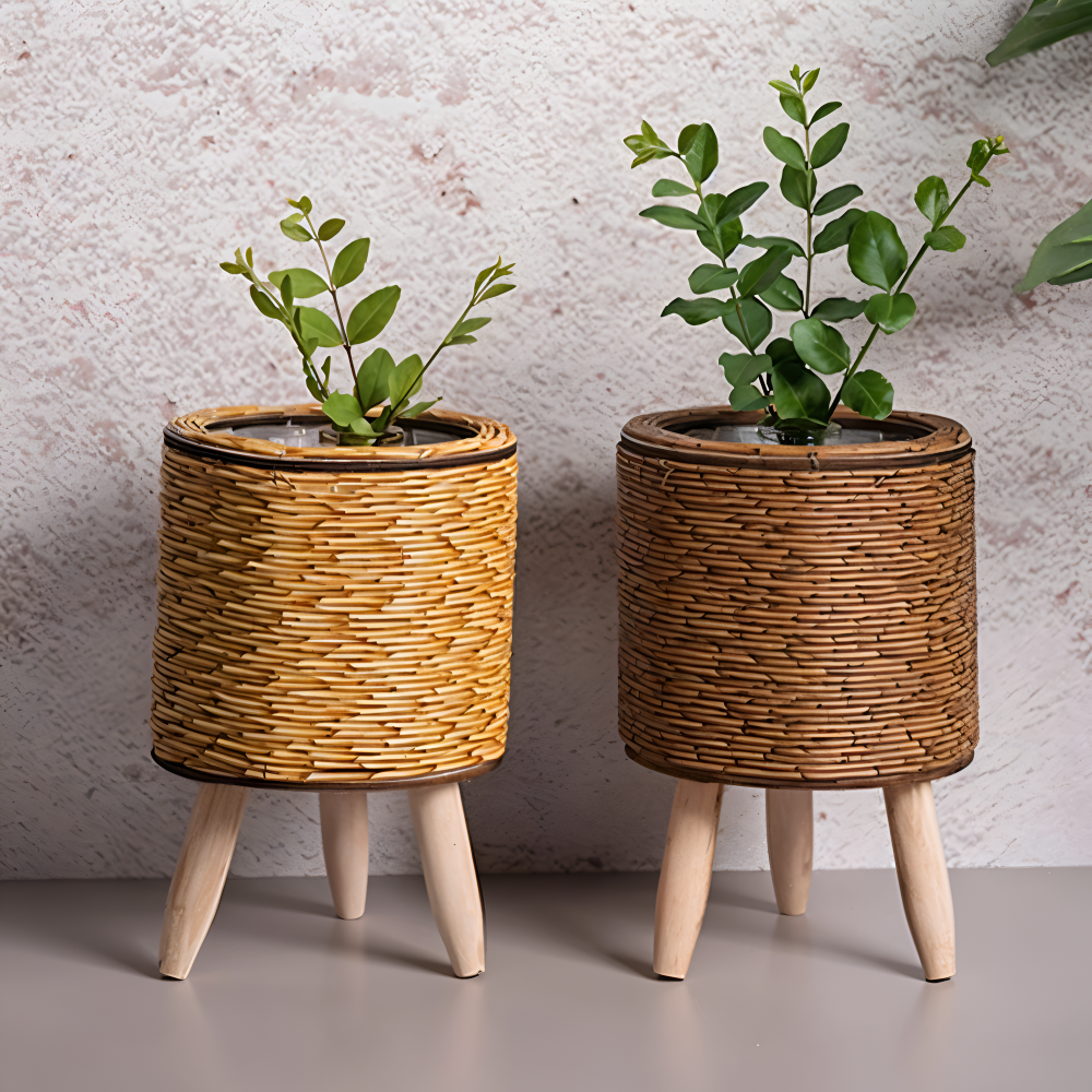 Artificial Basket Planter Rustic Rattan Flower Pot