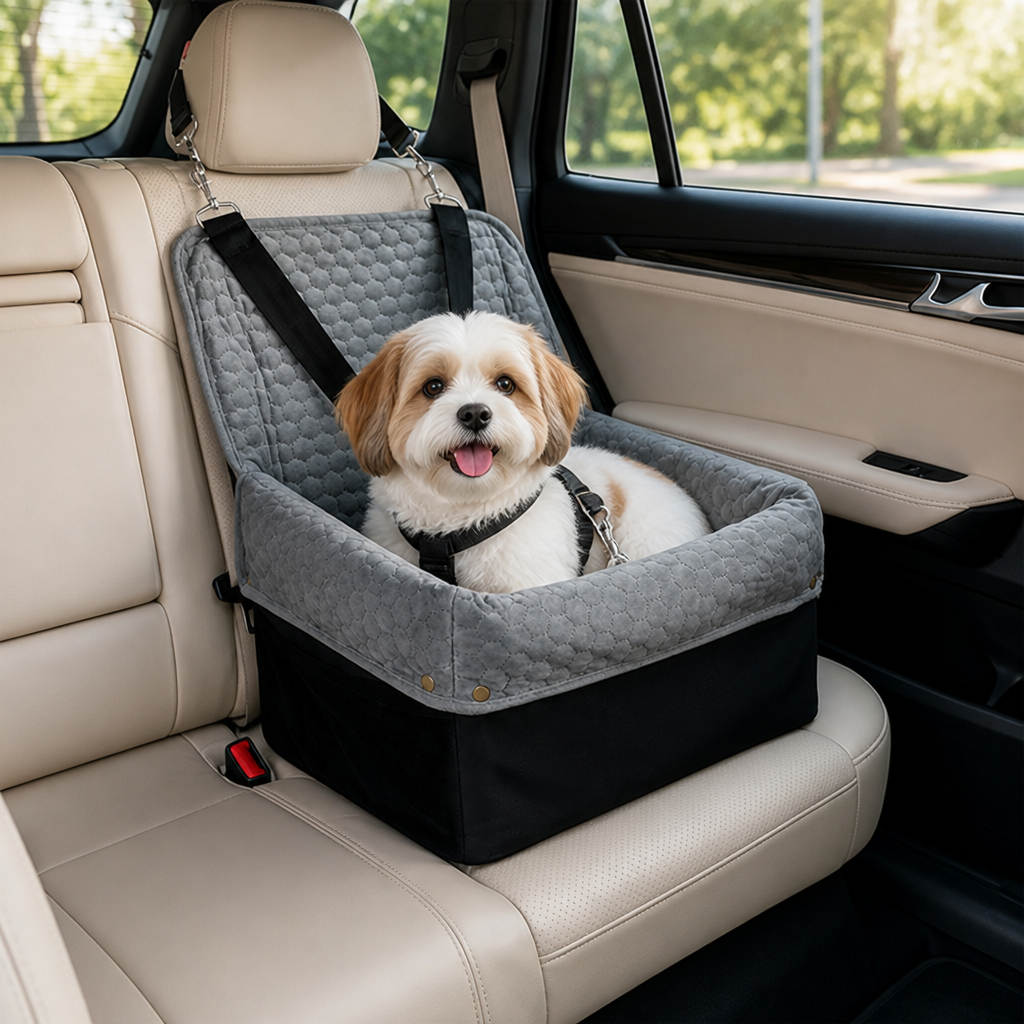 DogBedHouse Non-Slip Memory Foam & Adjustable Straps Booster Seat (Removable Cover)