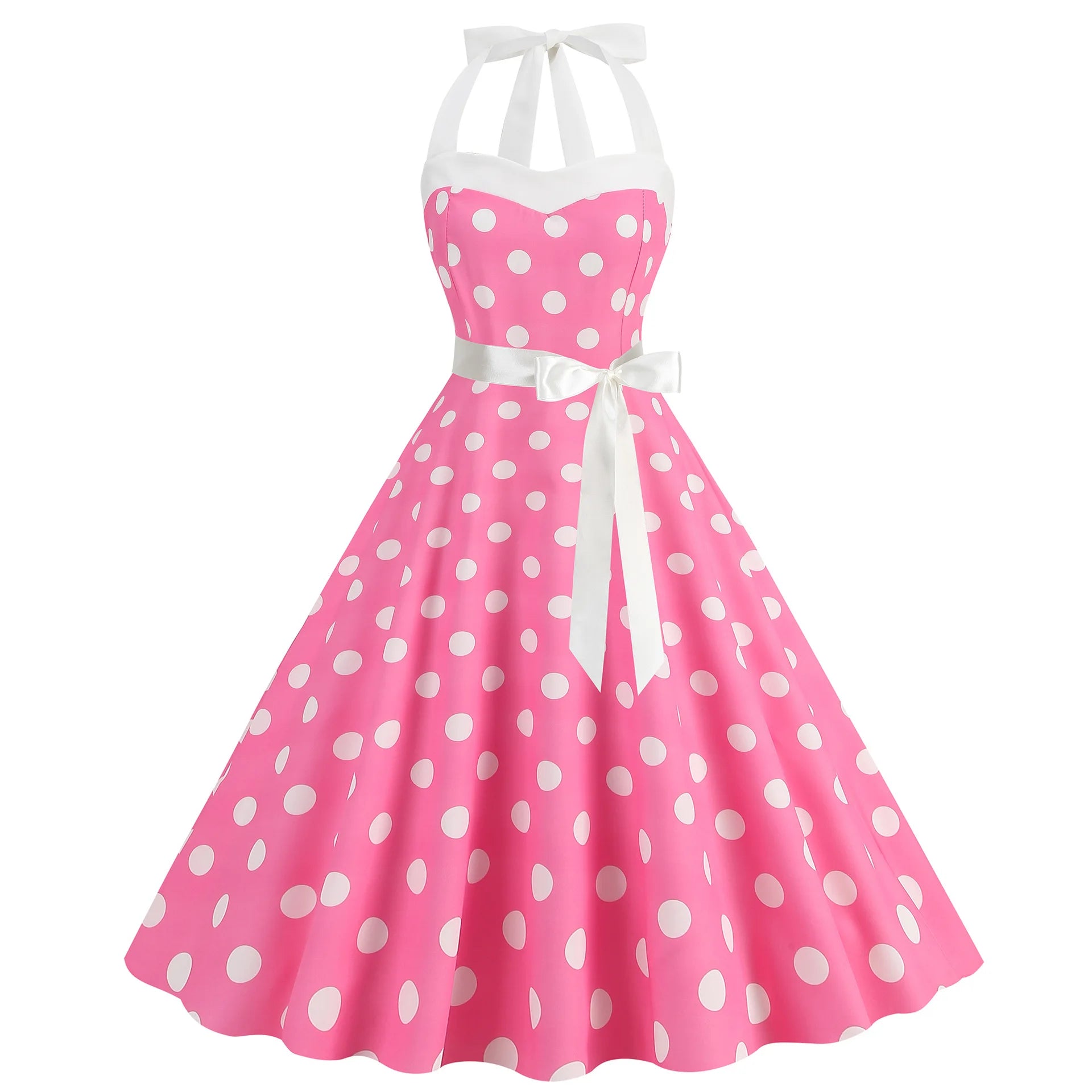 Elegant Women Polka Dot Dress Summer Hepburn 1950s 60s Vintage Sexy Halter Rockabilly Retro Party Office Dresses 2026 Robe Pinup