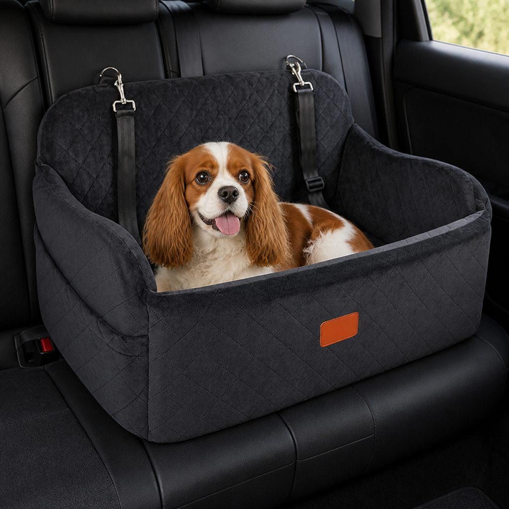 DogBedHouse Memory Foam & Non-Slip Dog Car Seat (Adjustable Leashes)