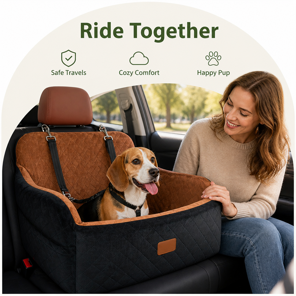 DogBedHouse Memory Foam & Non-Slip Dog Car Seat (Adjustable Leashes)