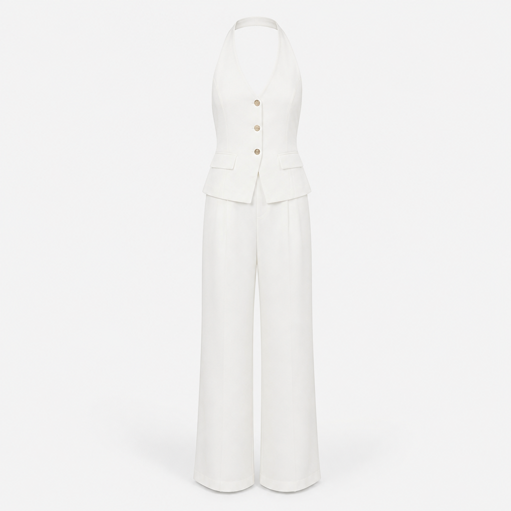 Women's Polyester Backless Jumpsuit | Fitted Bodice, High-Waisted Wide Leg | Full-Length Trousers | Evening Wear