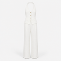 Women's Polyester Backless Jumpsuit | Fitted Bodice, High-Waisted Wide Leg | Full-Length Trousers | Evening Wear