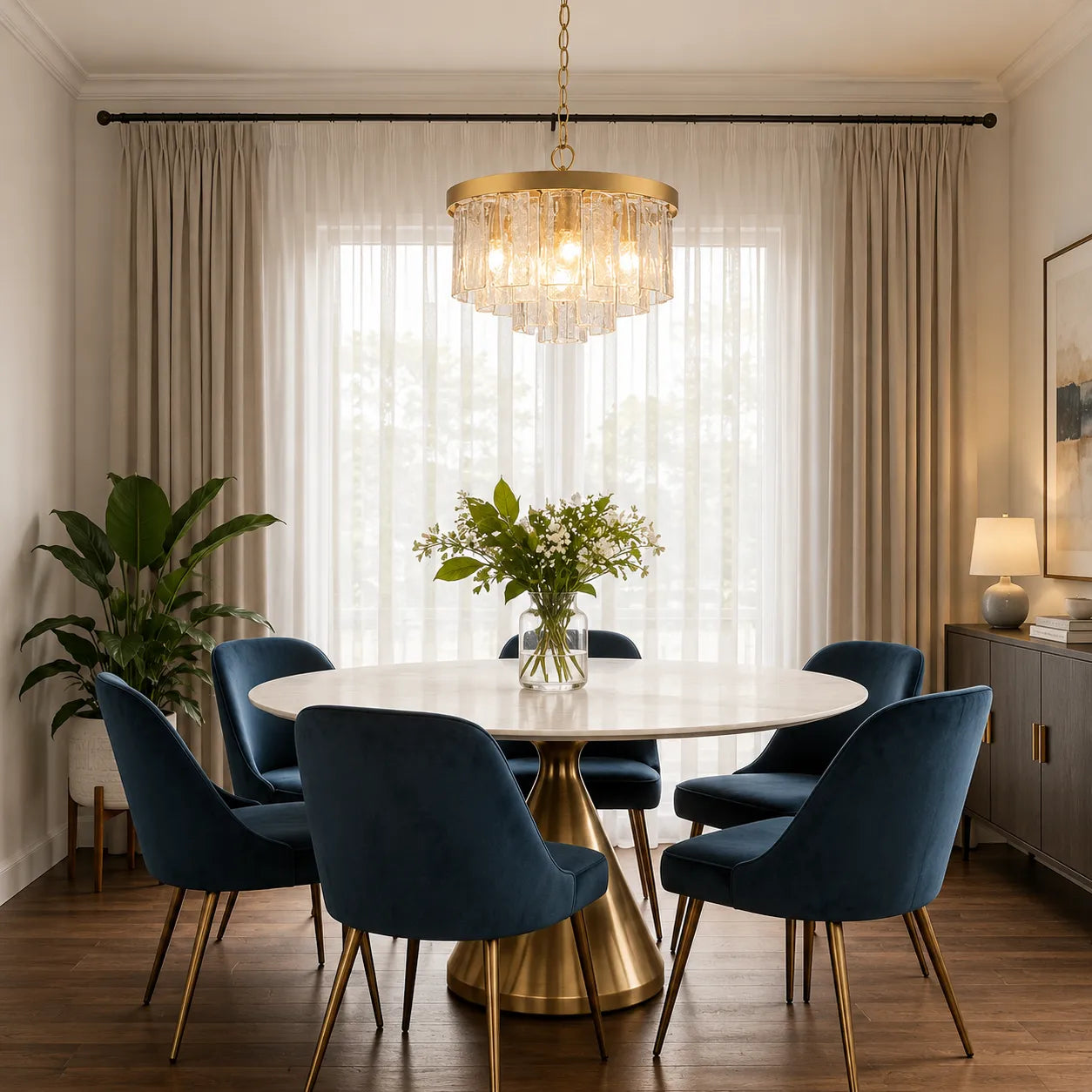 Kieran Modern Tiered Water Glass Drum Chandelier