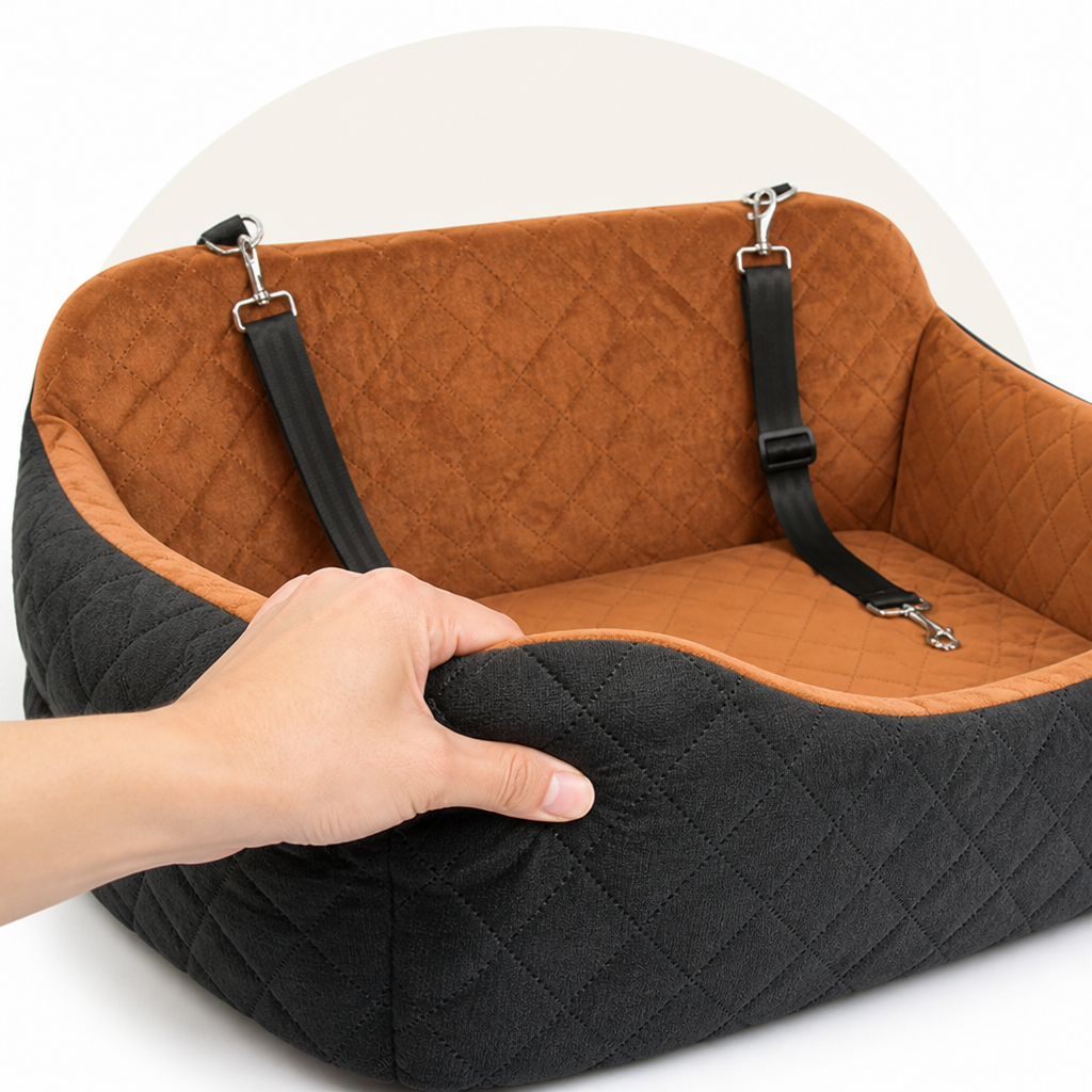 DogBedHouse Seat-Belt Pass-Through & Washable Cotton Dog Car Seat