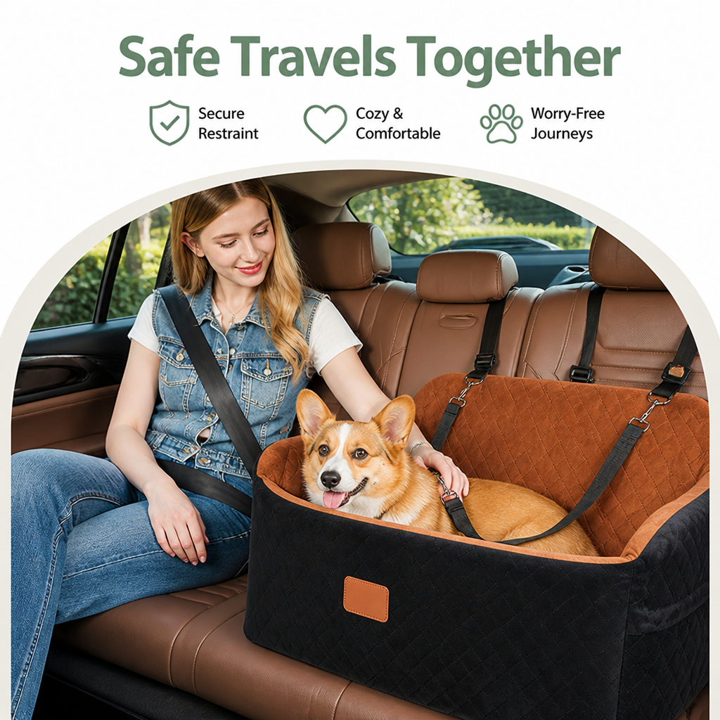 DogBedHouse Seat-Belt Pass-Through & Washable Cotton Dog Car Seat