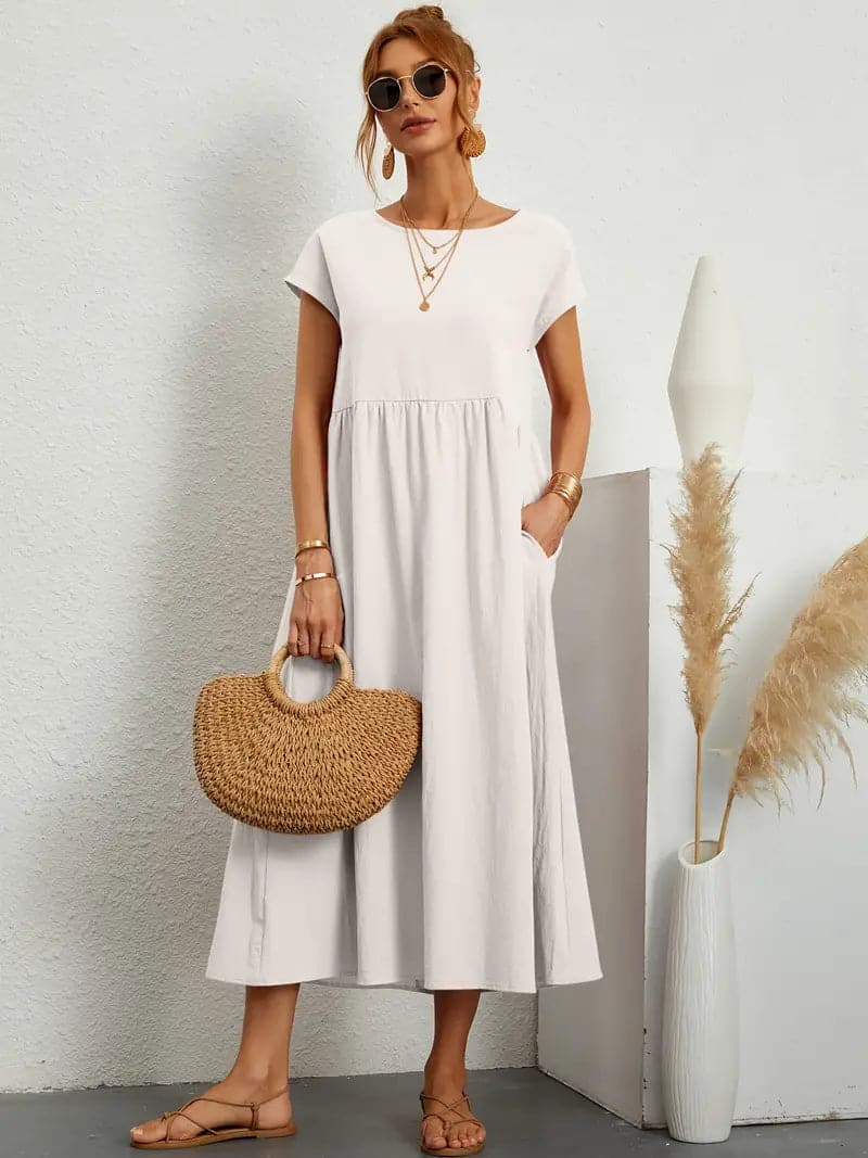 Avencea - Wonderful Wide Midi Dress with Beautiful Cut and Patterns