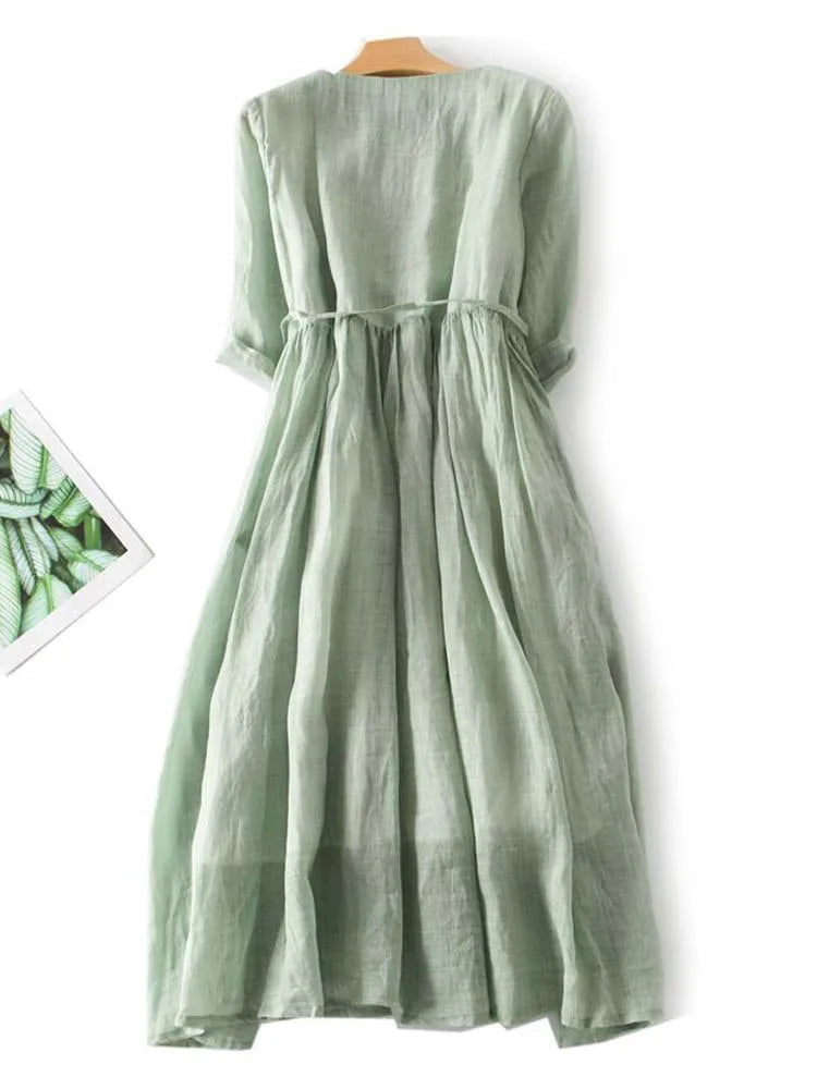 Avencea | Elegant Long Linen Dress