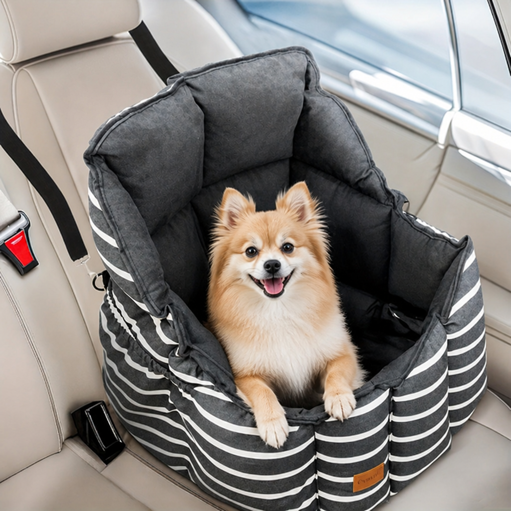 DogBedHouse Washable Plush Dog Car Booster Seat (Clip-On Leash)