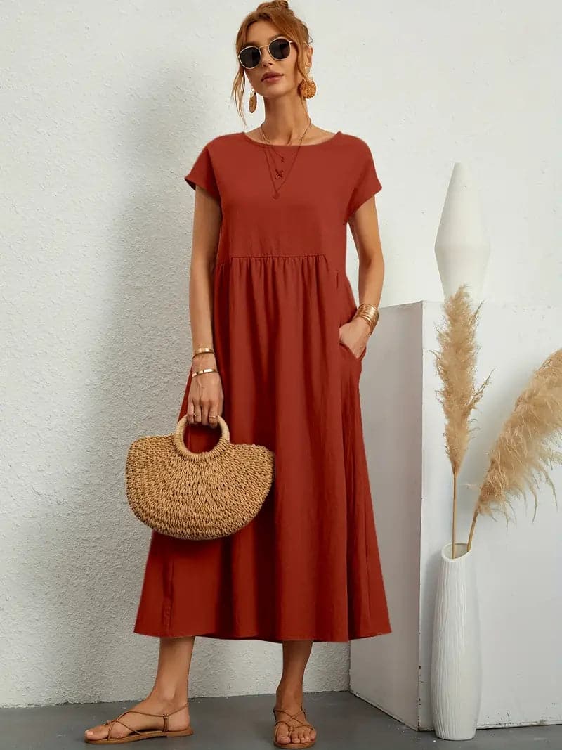 Avencea - Wonderful Wide Midi Dress with Beautiful Cut and Patterns
