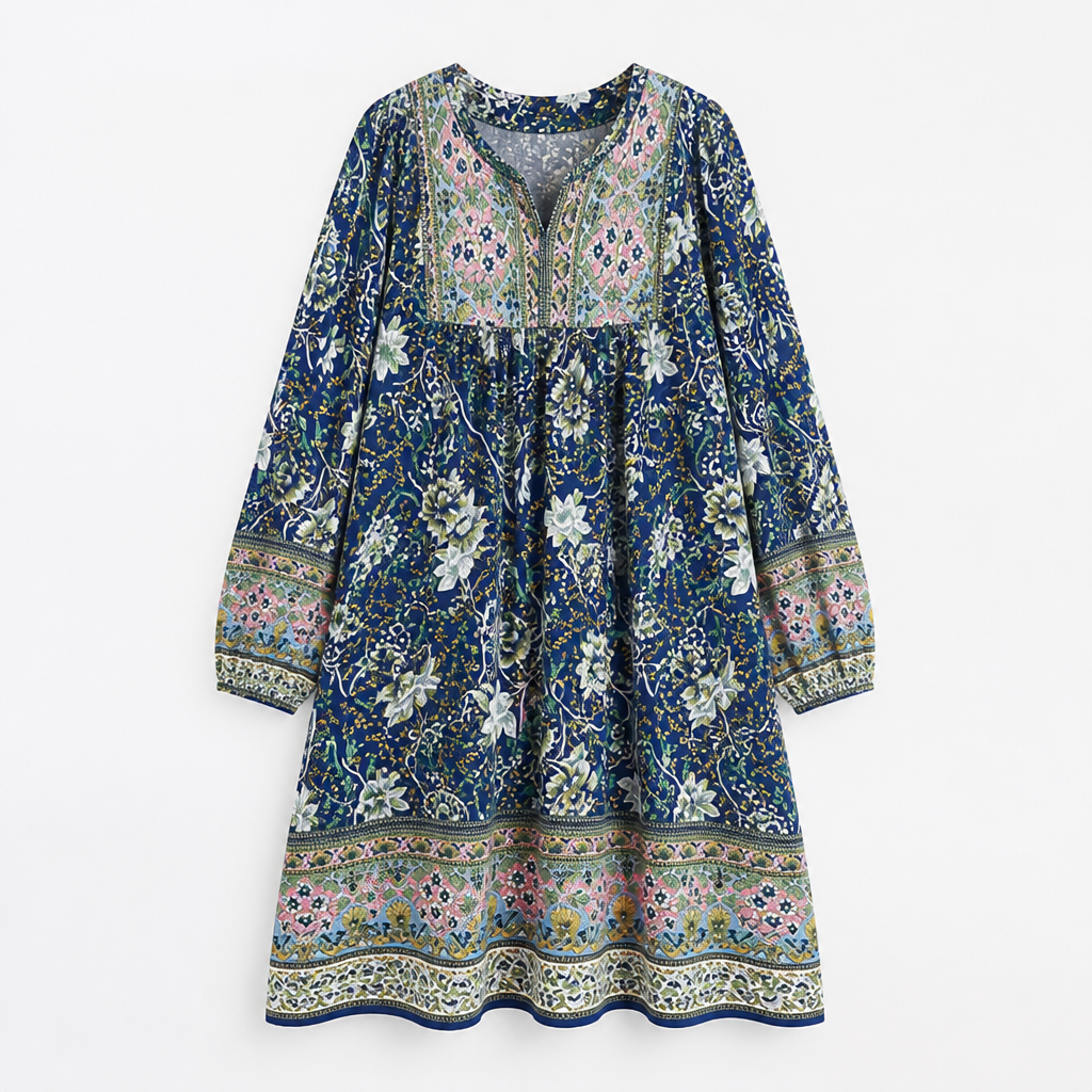 Women's Floral Mini Dress | Relaxed Fit | Bohemian Style, Mini Length | Summer Dress, Holiday Outfit, Wedding Guest